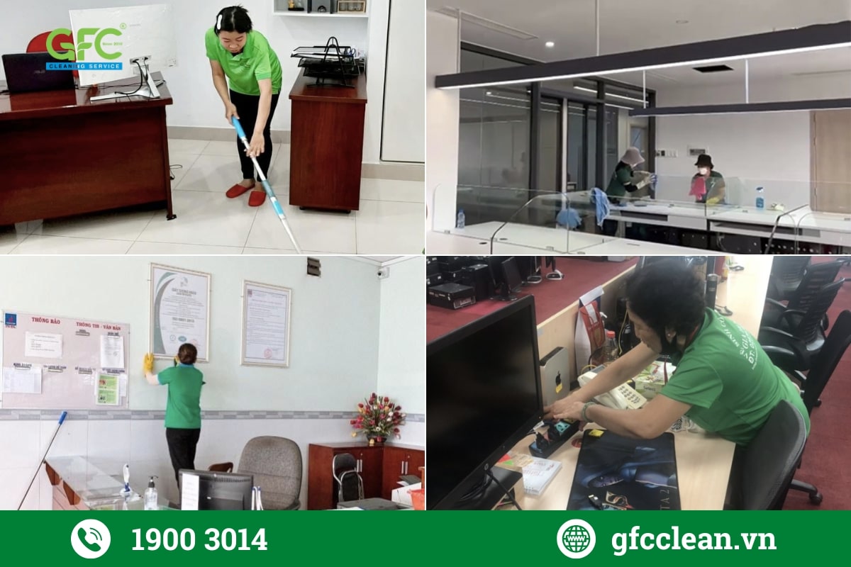 hình ảnh thực tế nhân viên gfc clean triển khai dịch vụ dọn vệ sinh theo giờ