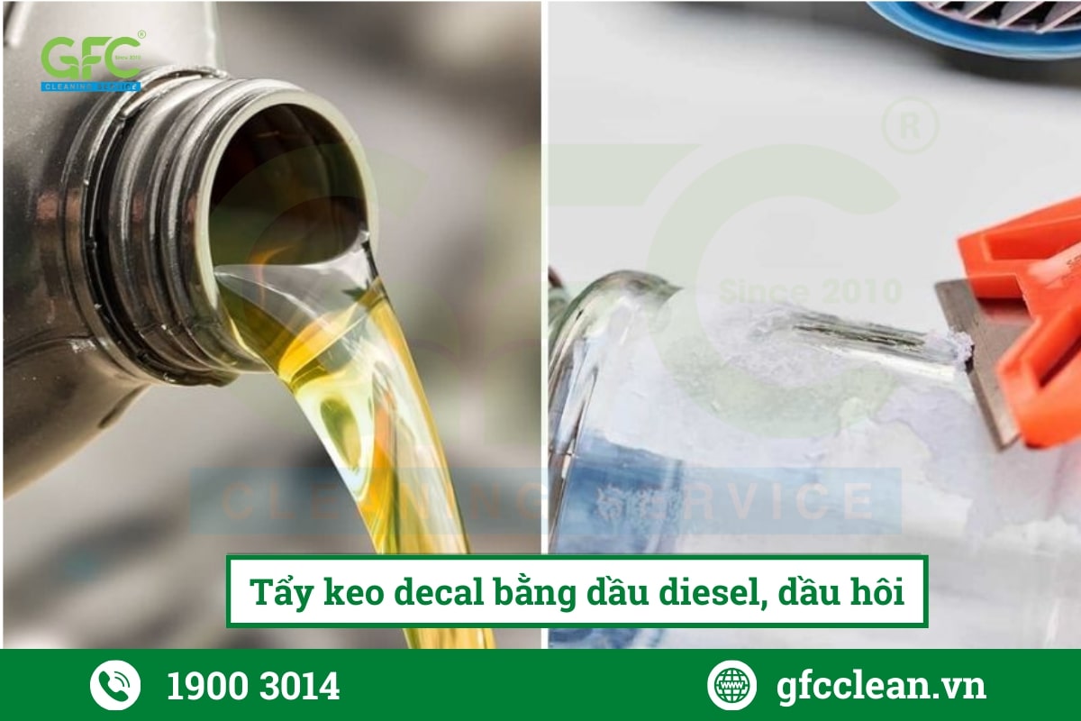 Quy trình dùng dầu diesel, dầu hôi để làm sạch các vết keo decal
