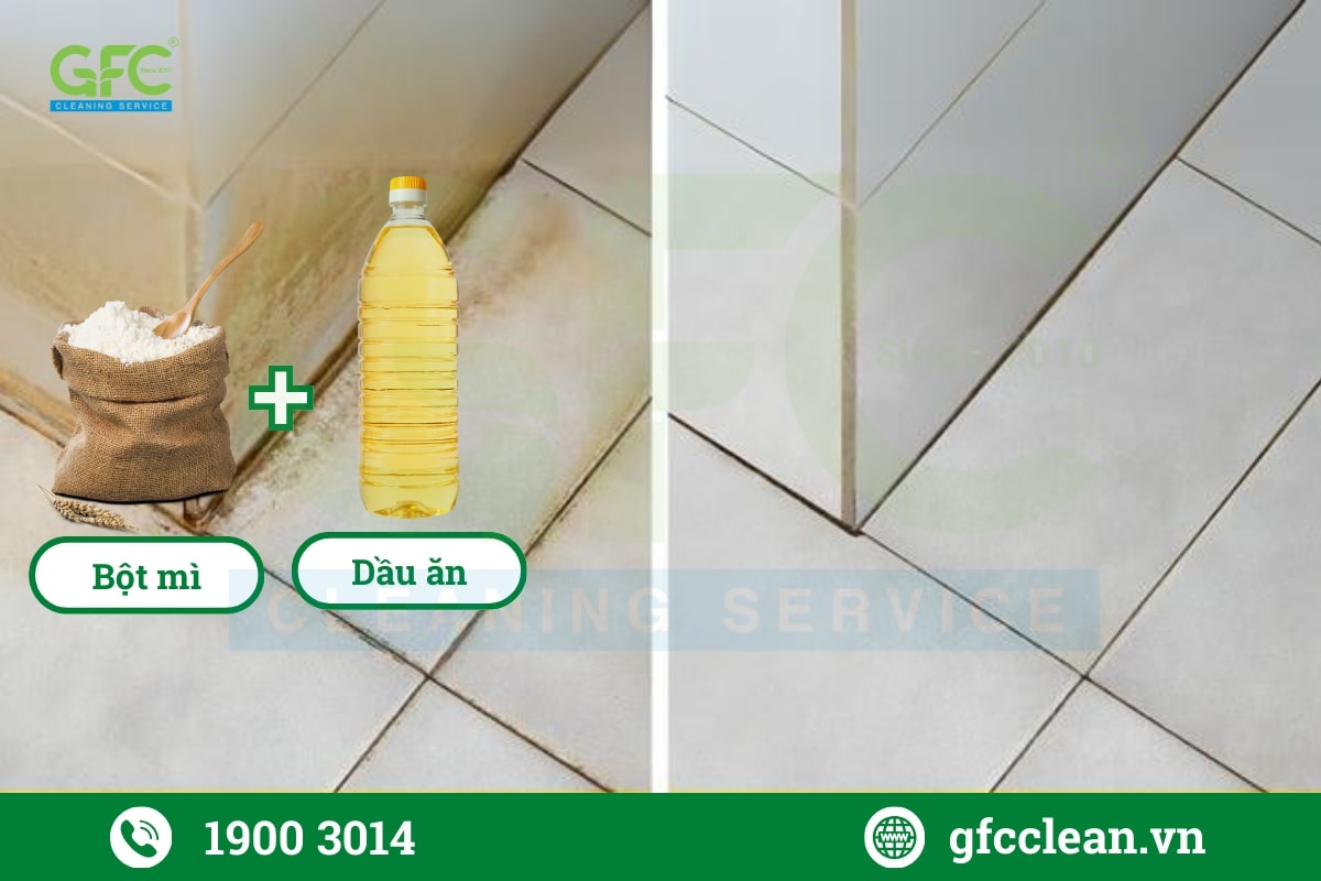Bột mì (hoặc bột gạo) kết hợp với dầu ăn có thể tẩy trắng sàn nhà vệ sinh