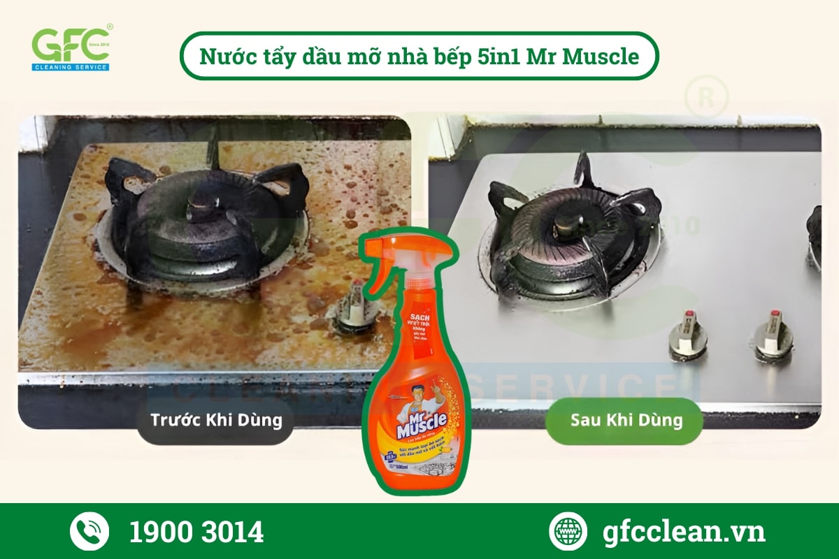 Nước tẩy rửa nhà bếp Mr Muscle ngoài làm sạch vết dầu mỡ còn loại bỏ đến 99.99% vi khuẩn